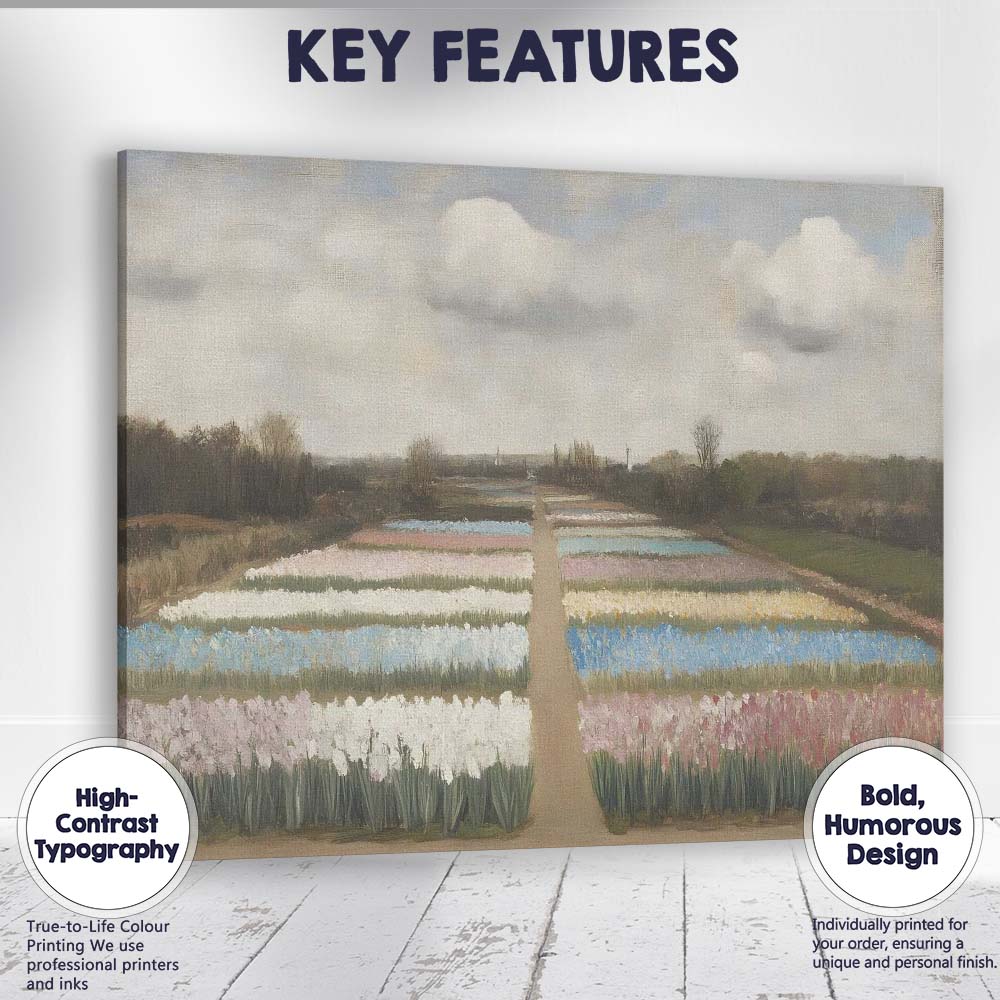 Pastel Tulip Fields Dutch Countryside Floral Landscape Canvas Wall Art Print Decor Picture Ready to Hang