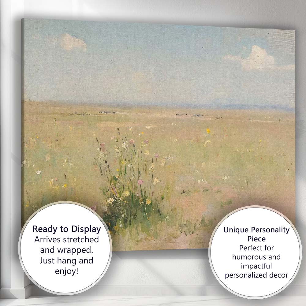 Minimalist Wildflower Meadow Soft Neutral Landscape Canvas Wall Art Print Decor Picture Ready to Hang
