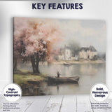 Soft Impressionist Riverside Blossom Tree Rowboat Village Canvas Wall Art Print Decor Picture Ready to Hang