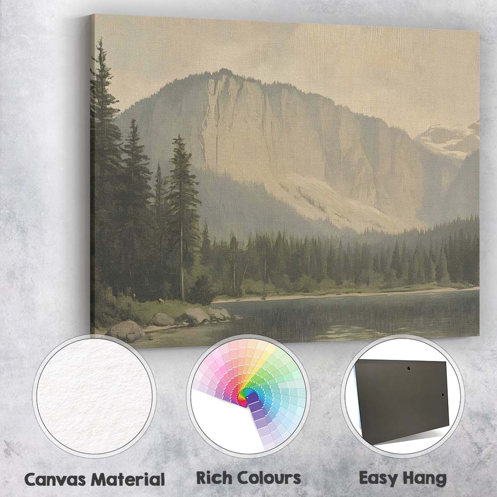 Rustic Mountain Lake Pine Forest Landscape Canvas Wall Art Print Decor Picture Ready to Hang
