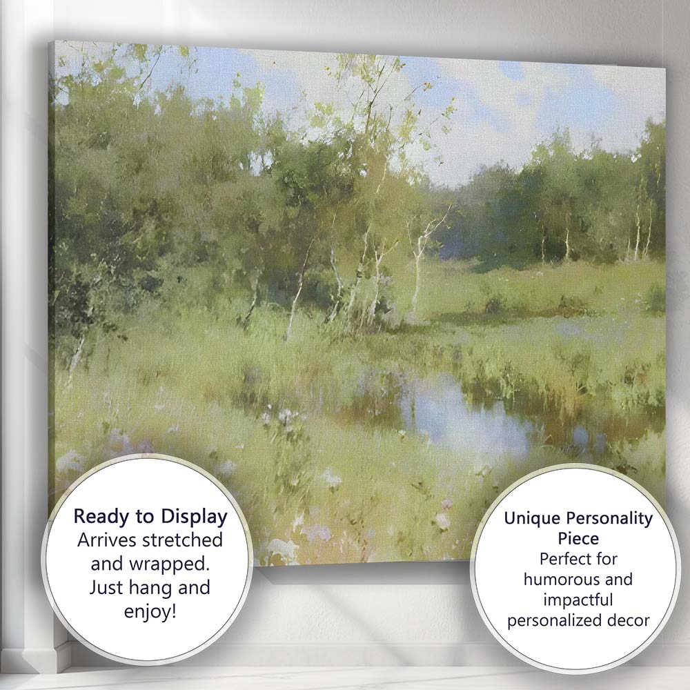 Impressionist Woodland Pond Summer Landscape Canvas Wall Art Print Decor Picture Ready to Hang