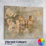 Cute Spring Ducklings Blossom Pond Wildlife Canvas Wall Art Print Decor Picture Ready to Hang