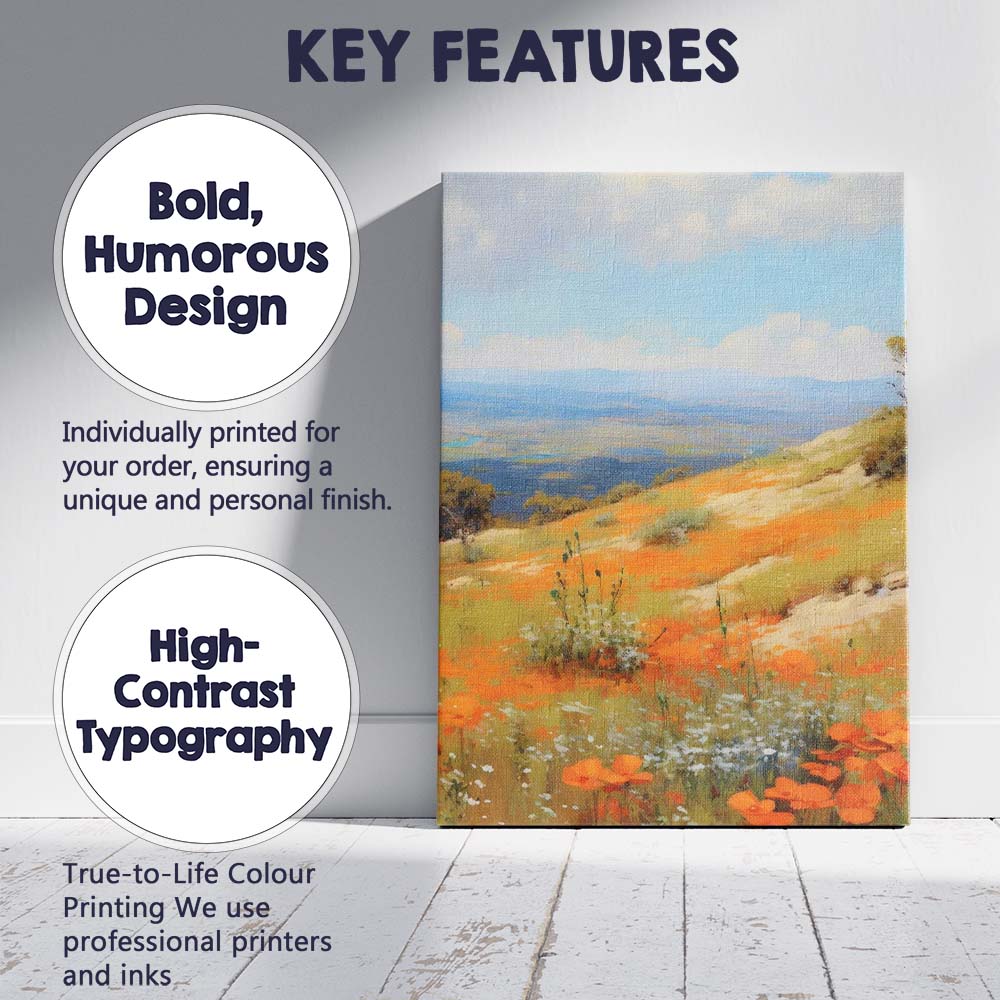 Bright Orange Poppy Hillside Spring Landscape Canvas Wall Art Print Decor Picture Ready to Hang