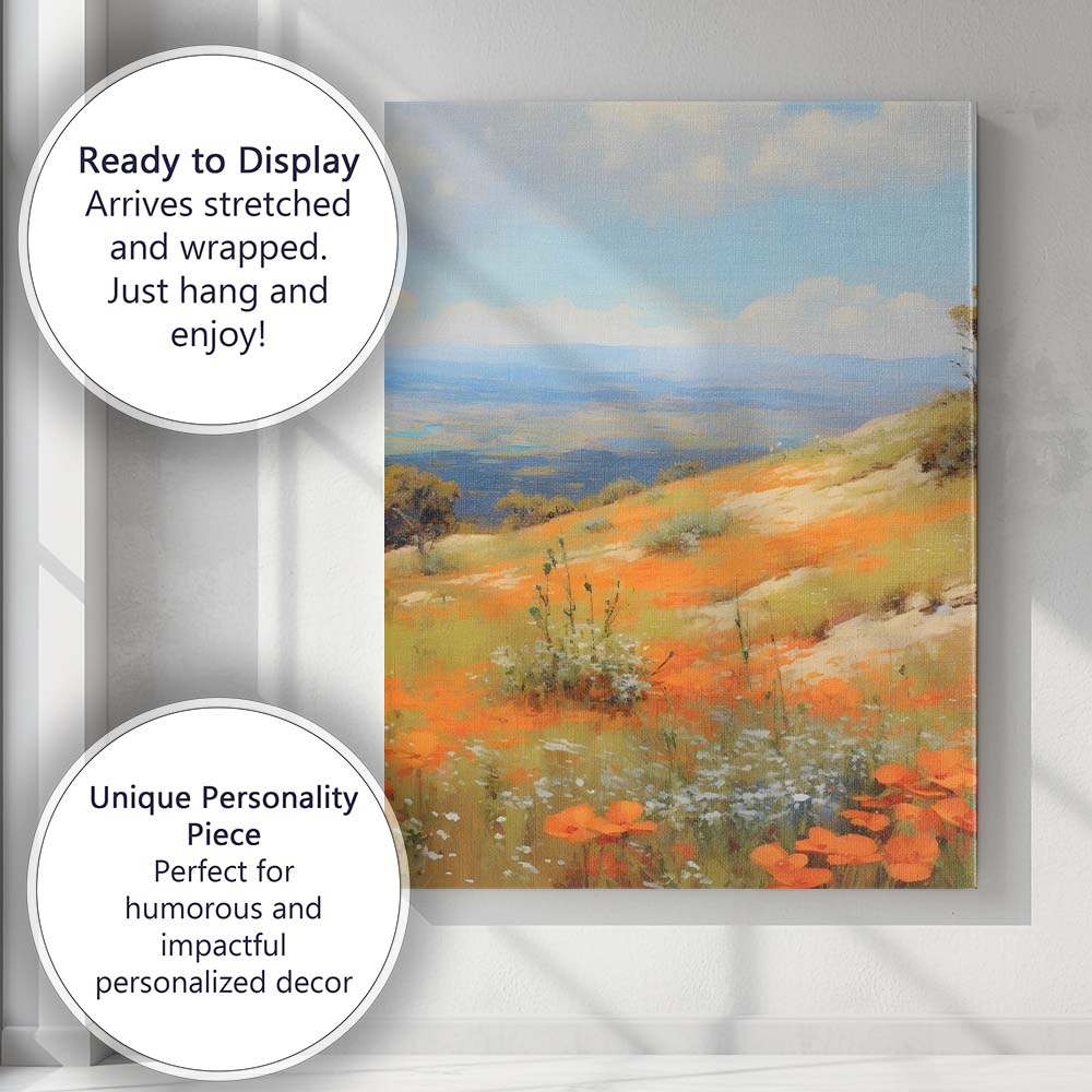 Bright Orange Poppy Hillside Spring Landscape Canvas Wall Art Print Decor Picture Ready to Hang