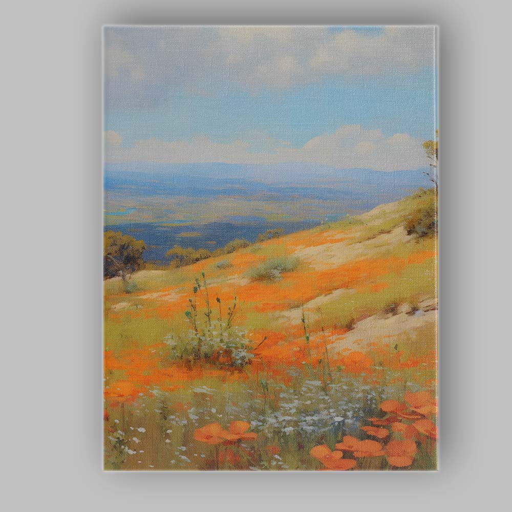 Bright Orange Poppy Hillside Spring Landscape Canvas Wall Art Print Decor Picture Ready to Hang