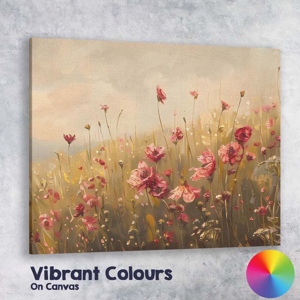 Elegant Pink Wild Poppy Meadow Floral Canvas Wall Art Print Decor Picture Ready to Hang