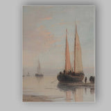 Peaceful Coastal Sailing Boats Misty Harbour Canvas Wall Art Print Decor Picture Ready to Hang