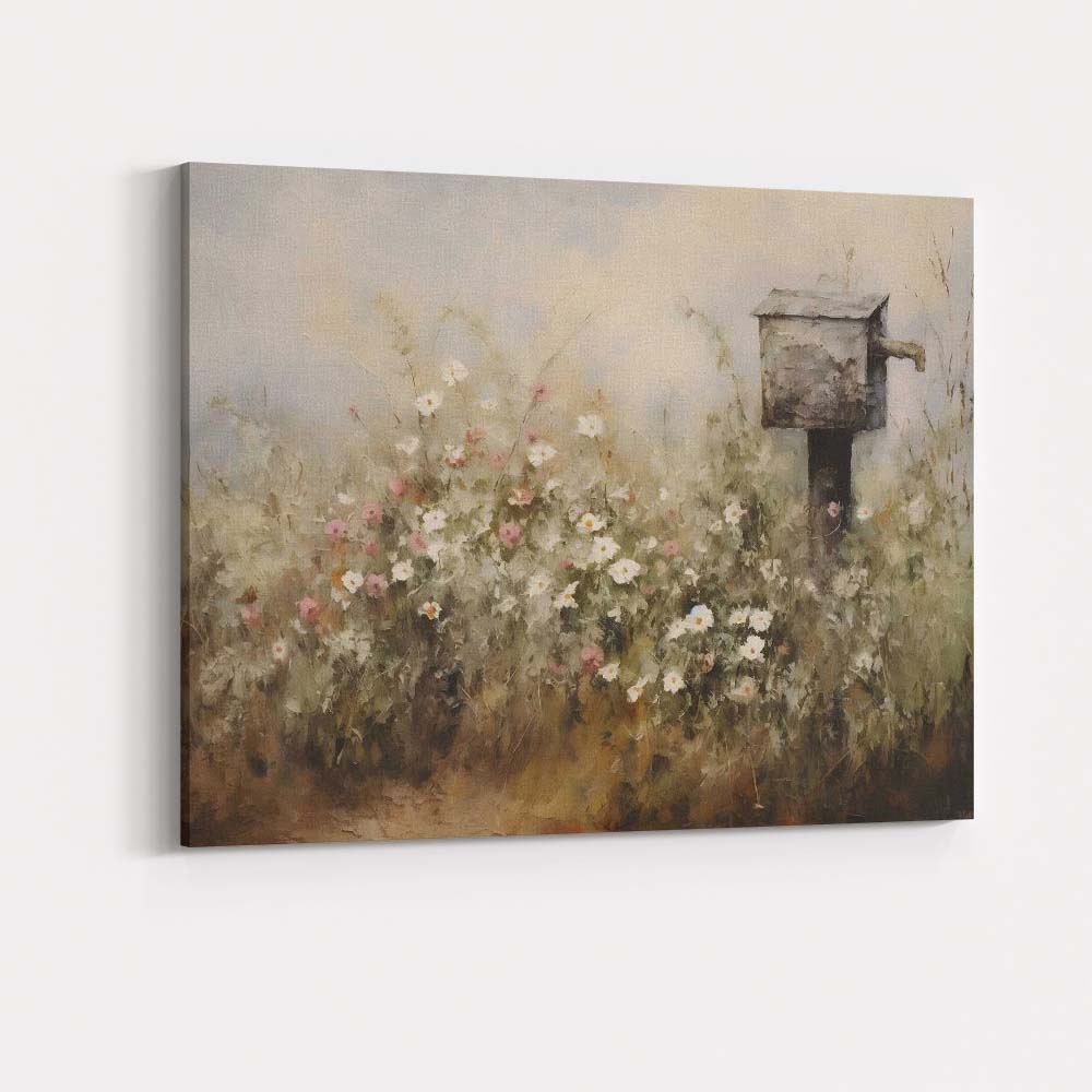 Rustic Wildflower Meadow Garden Birdhouse Impressionist Canvas Wall Art Print Decor Picture Ready to Hang