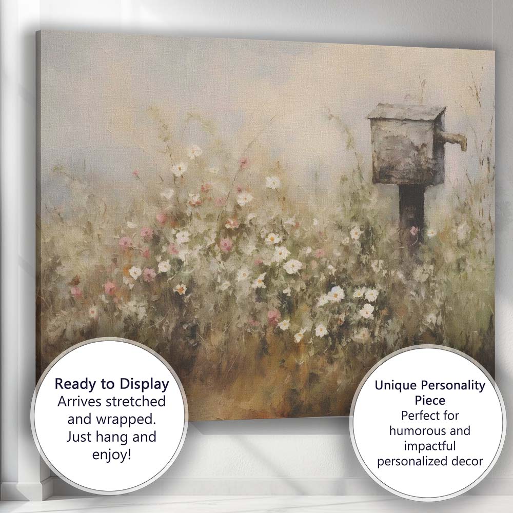 Rustic Wildflower Meadow Garden Birdhouse Impressionist Canvas Wall Art Print Decor Picture Ready to Hang