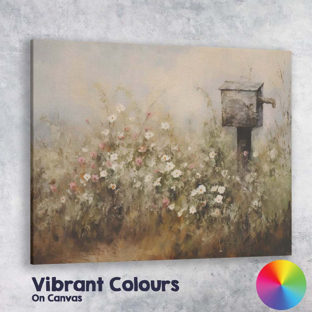 Rustic Wildflower Meadow Garden Birdhouse Impressionist Canvas Wall Art Print Decor Picture Ready to Hang