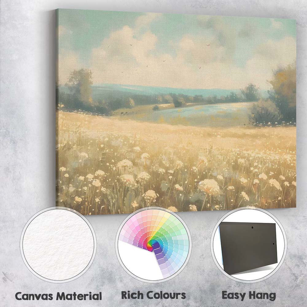 Dreamy Wildflower Meadow Rolling Hills Summer Landscape Canvas Wall Art Print Decor Picture Ready to Hang