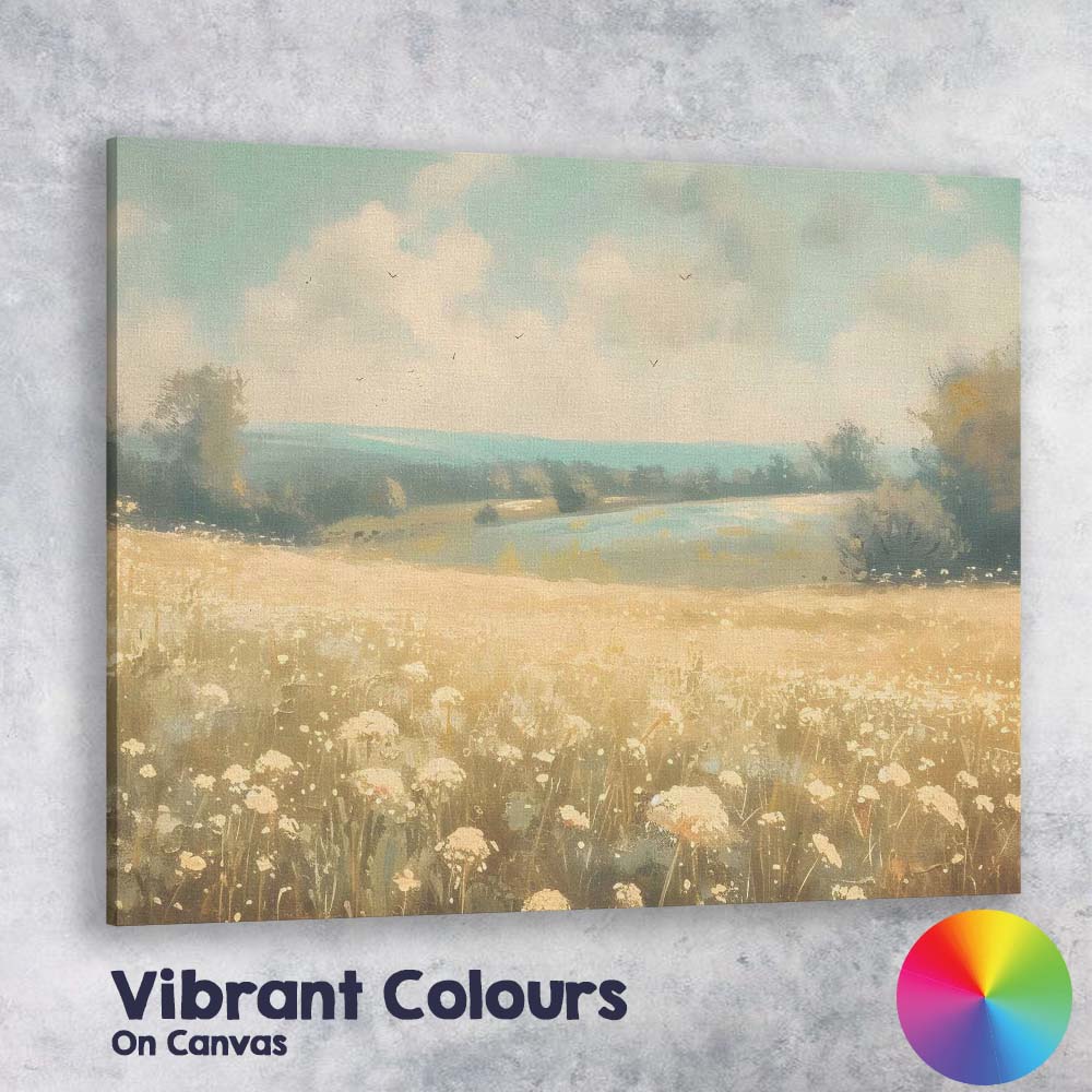 Dreamy Wildflower Meadow Rolling Hills Summer Landscape Canvas Wall Art Print Decor Picture Ready to Hang