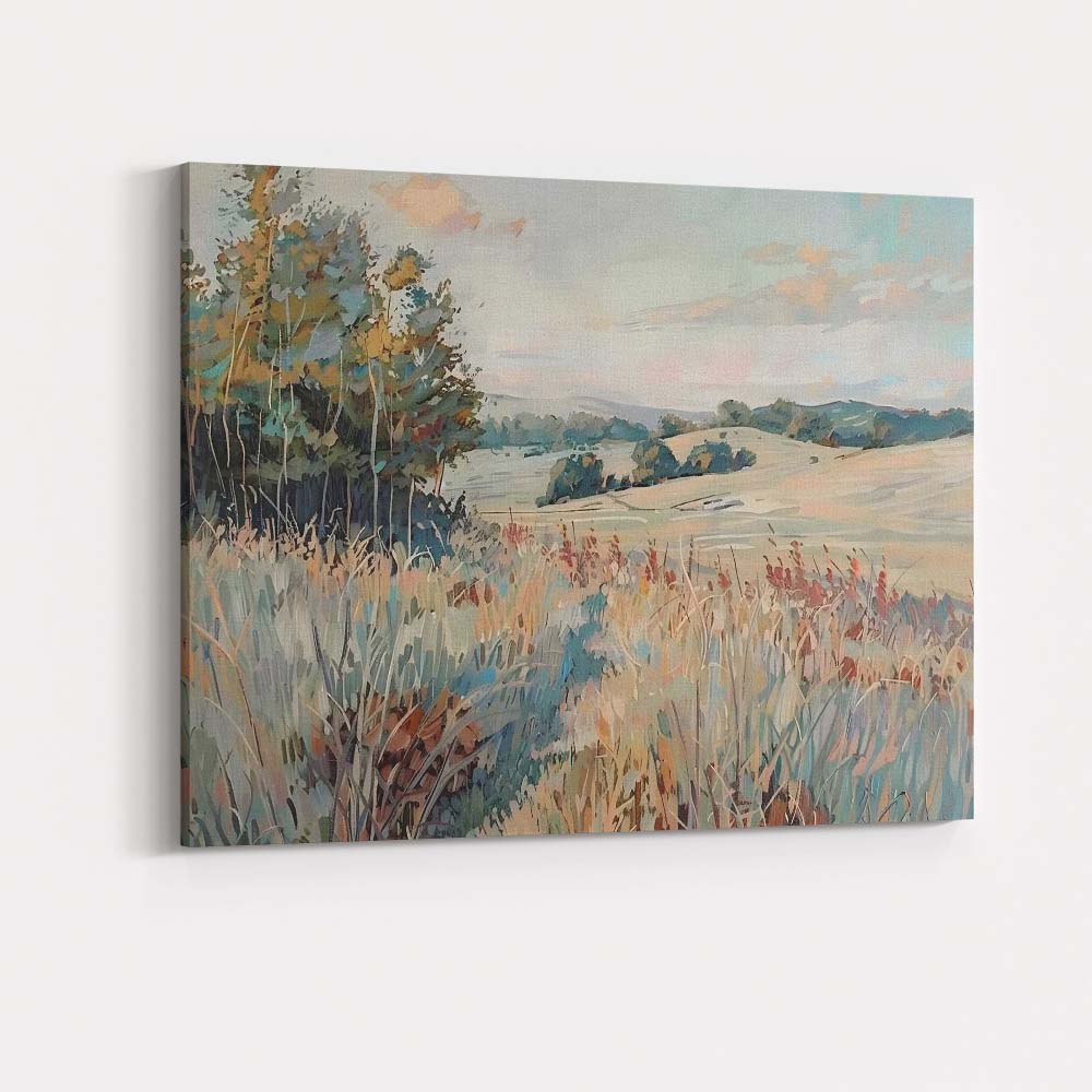Soft Pastel Countryside Meadow Watercolour Landscape Canvas Wall Art Print Decor Picture Ready to Hang