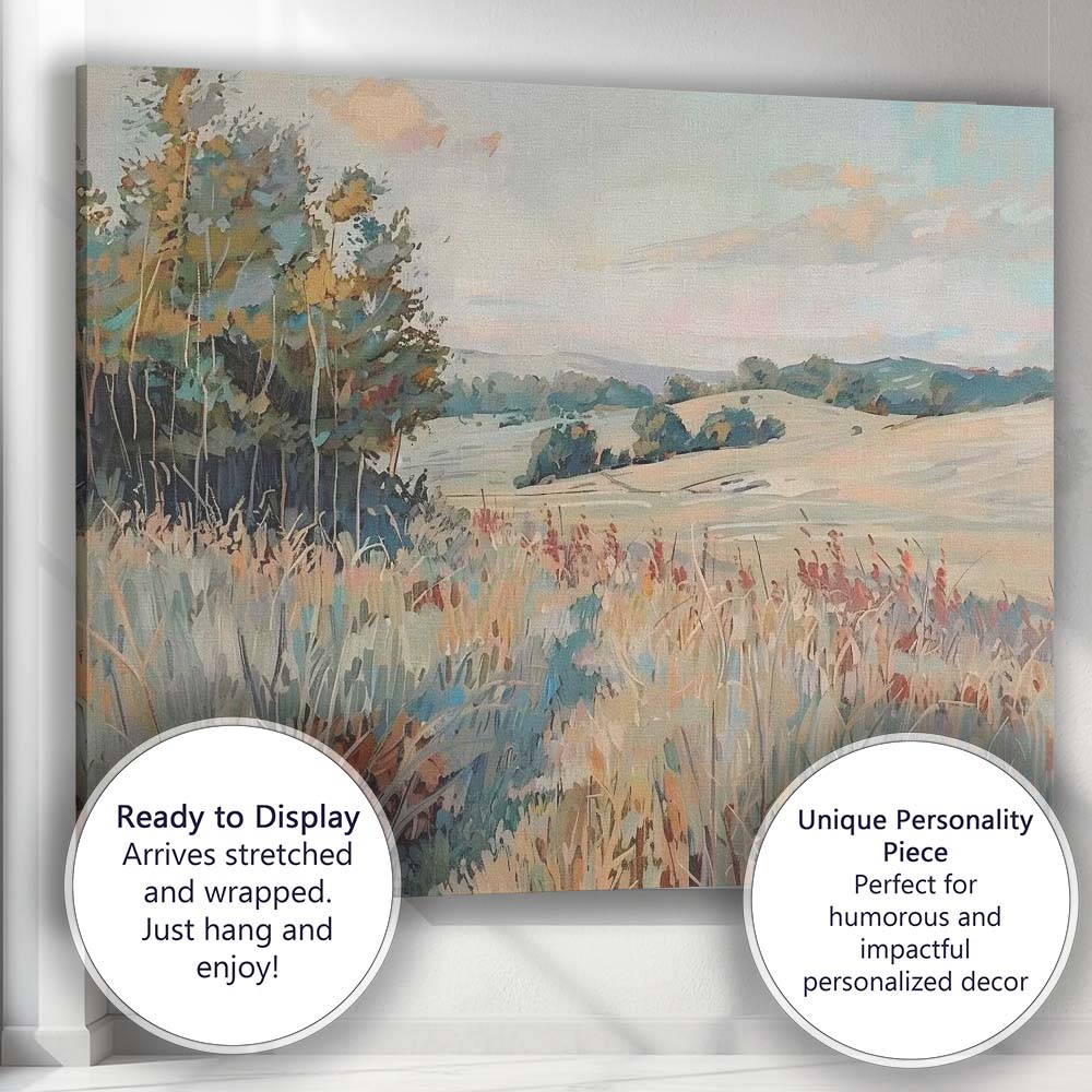 Soft Pastel Countryside Meadow Watercolour Landscape Canvas Wall Art Print Decor Picture Ready to Hang