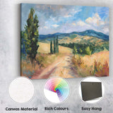 Impressionist Country Lane Rolling Hills Summer Landscape Canvas Wall Art Print Decor Picture Ready to Hang