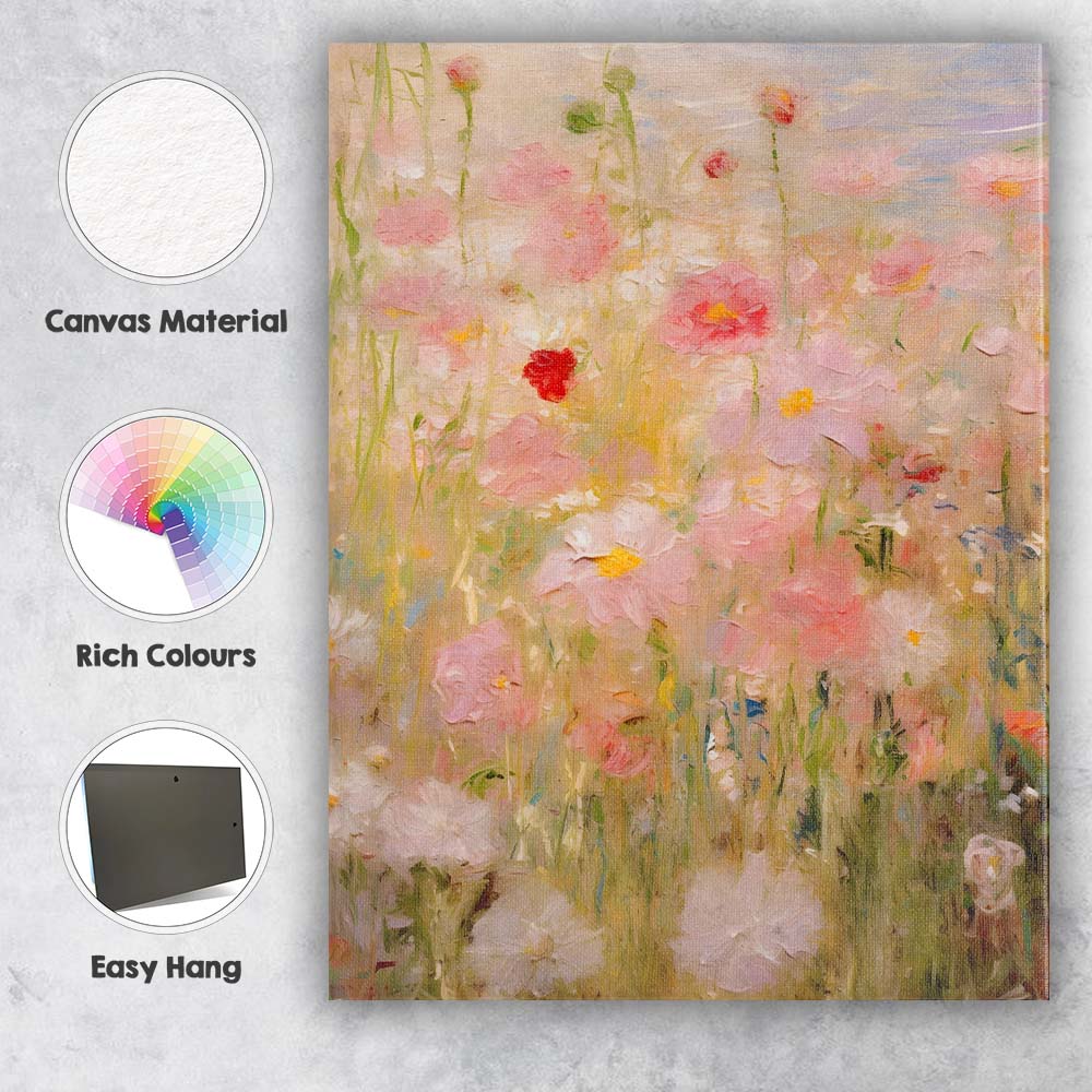 Soft Pink Wildflower Meadow Impressionist Floral Canvas Wall Art Print Decor Picture Ready to Hang