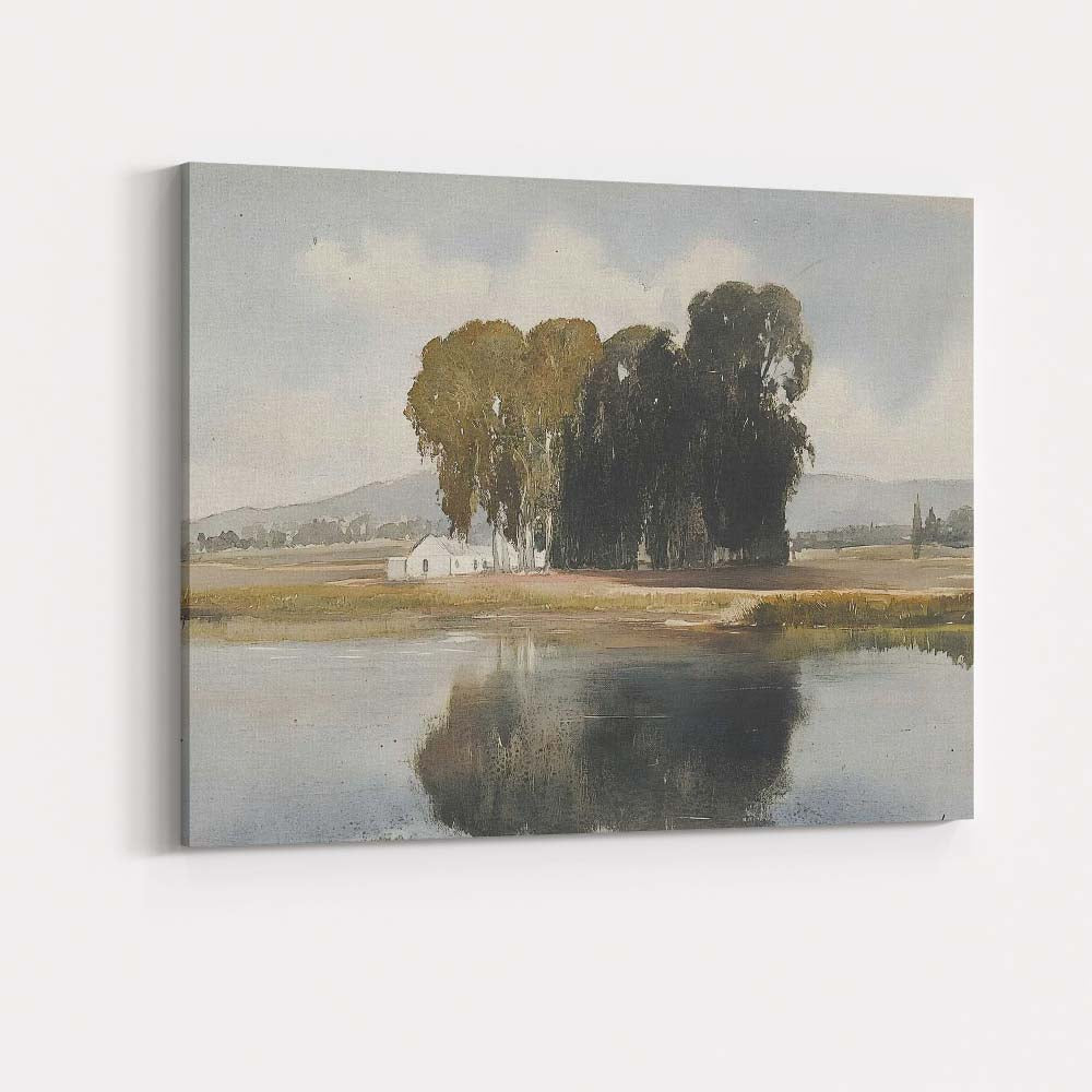 Serene Lakeside Trees Reflection Watercolour Landscape Canvas Wall Art Print Decor Picture Ready to Hang