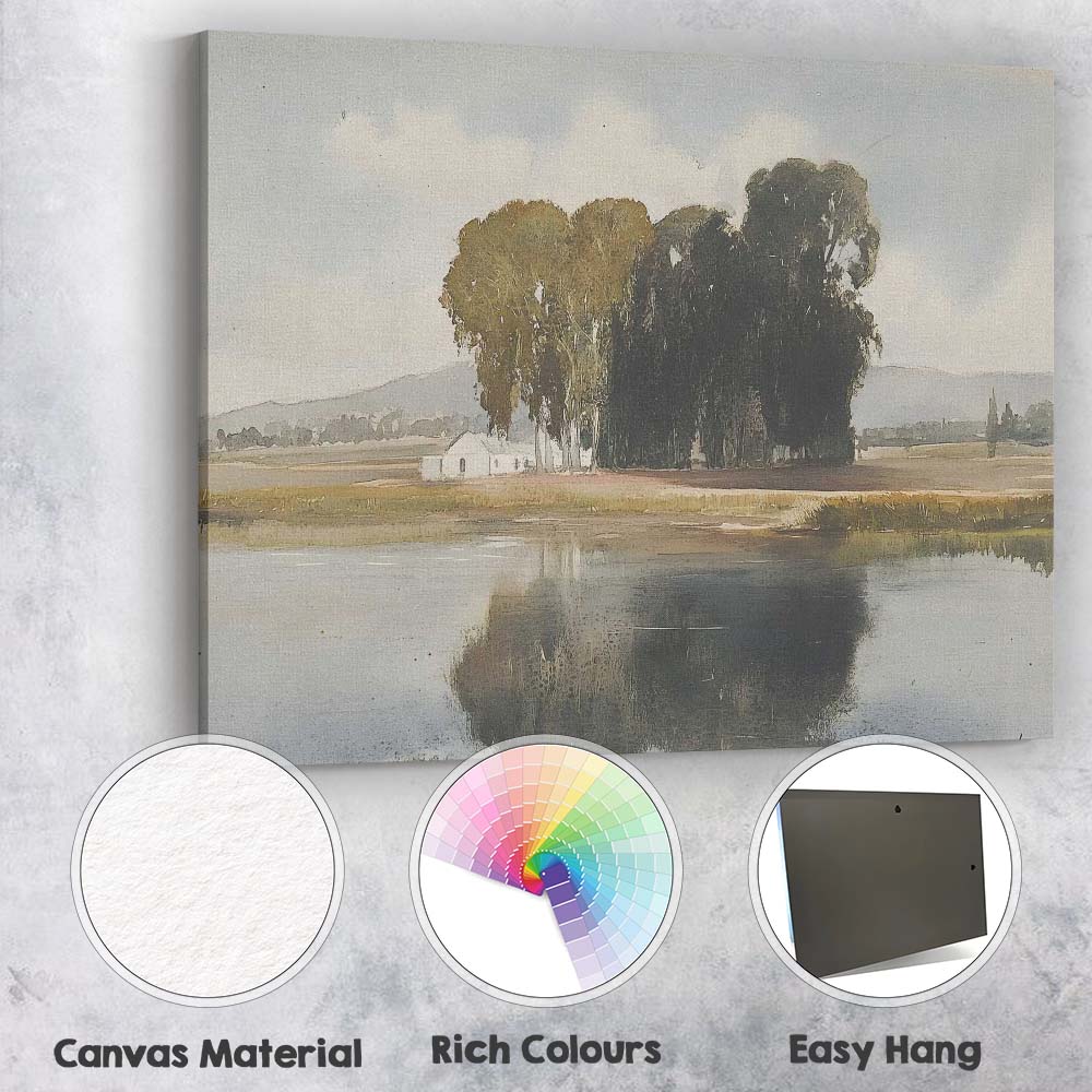 Serene Lakeside Trees Reflection Watercolour Landscape Canvas Wall Art Print Decor Picture Ready to Hang
