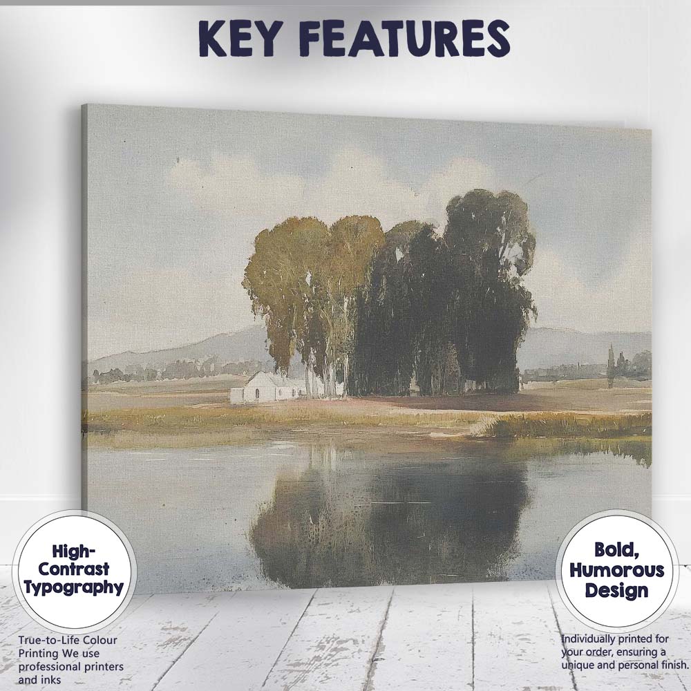 Serene Lakeside Trees Reflection Watercolour Landscape Canvas Wall Art Print Decor Picture Ready to Hang
