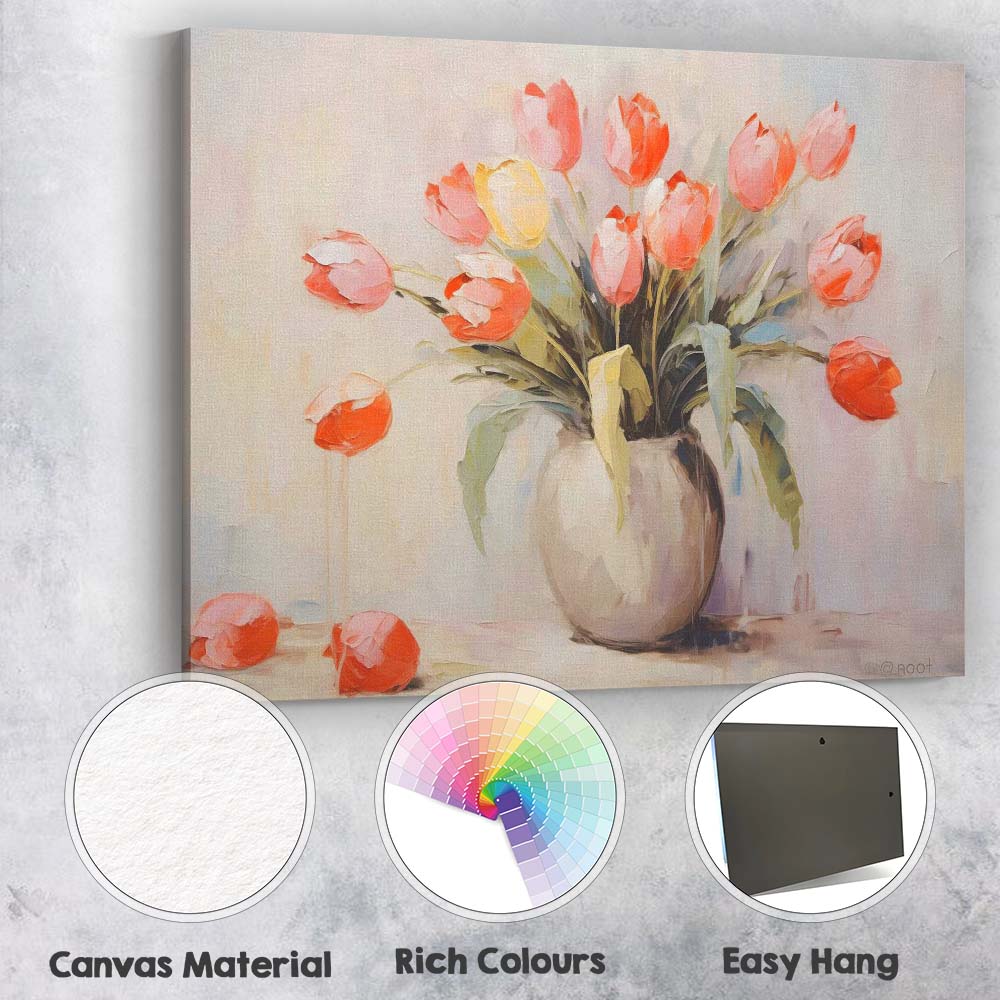 Contemporary Pink Tulip Bouquet Floral Still Life Canvas Wall Art Print Decor Picture Ready to Hang