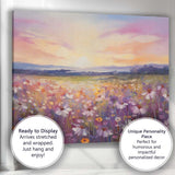 Impressionist Lavender Daisy Wildflower Meadow Sunrise Landscape Canvas Wall Art Print Decor Picture Ready to Hang