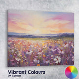 Impressionist Lavender Daisy Wildflower Meadow Sunrise Landscape Canvas Wall Art Print Decor Picture Ready to Hang