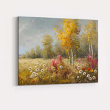Colourful Wildflower Birch Tree Meadow Impressionist Landscape Canvas Wall Art Print Decor Picture Ready to Hang