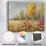 Colourful Wildflower Birch Tree Meadow Impressionist Landscape Canvas Wall Art Print Decor Picture Ready to Hang