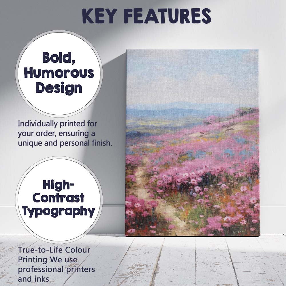 Dreamy Pink Coastal Wildflower Meadow Landscape Canvas Wall Art Print Decor Picture Ready to Hang