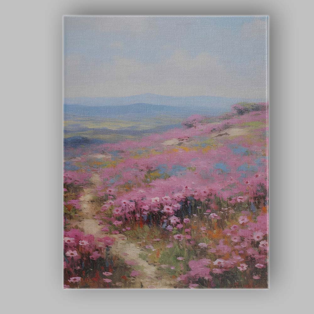 Dreamy Pink Coastal Wildflower Meadow Landscape Canvas Wall Art Print Decor Picture Ready to Hang