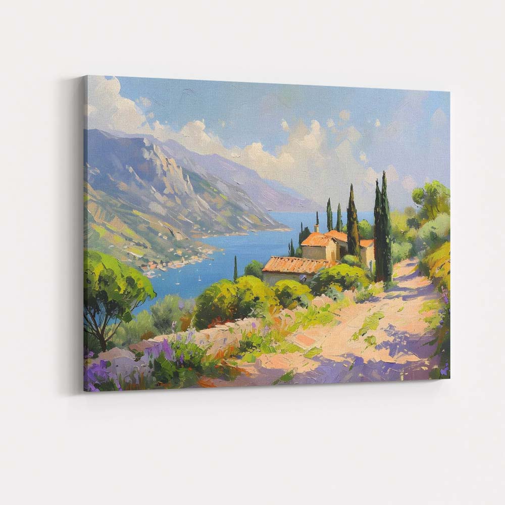 Mediterranean Coastal Village Mountain Lake Landscape Canvas Wall Art Print Decor Picture Ready to Hang