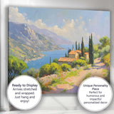 Mediterranean Coastal Village Mountain Lake Landscape Canvas Wall Art Print Decor Picture Ready to Hang
