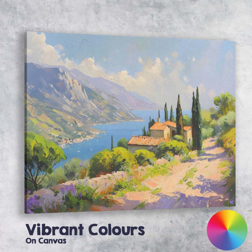 Mediterranean Coastal Village Mountain Lake Landscape Canvas Wall Art Print Decor Picture Ready to Hang