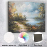 Atmospheric Lakeside Woodland Landscape Impressionist Painting Canvas Wall Art Print Decor Picture Ready to Hang