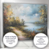 Atmospheric Lakeside Woodland Landscape Impressionist Painting Canvas Wall Art Print Decor Picture Ready to Hang