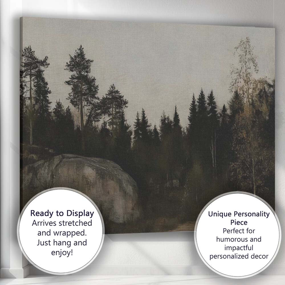 Dark Nordic Forest Woodland Landscape Rustic Canvas Wall Art Print Decor Picture Ready to Hang