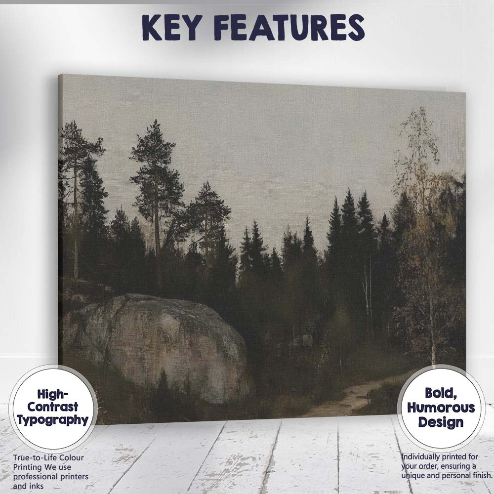 Dark Nordic Forest Woodland Landscape Rustic Canvas Wall Art Print Decor Picture Ready to Hang
