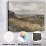 Muted Countryside Fields Panoramic Landscape Painting Canvas Wall Art Print Decor Picture Ready to Hang