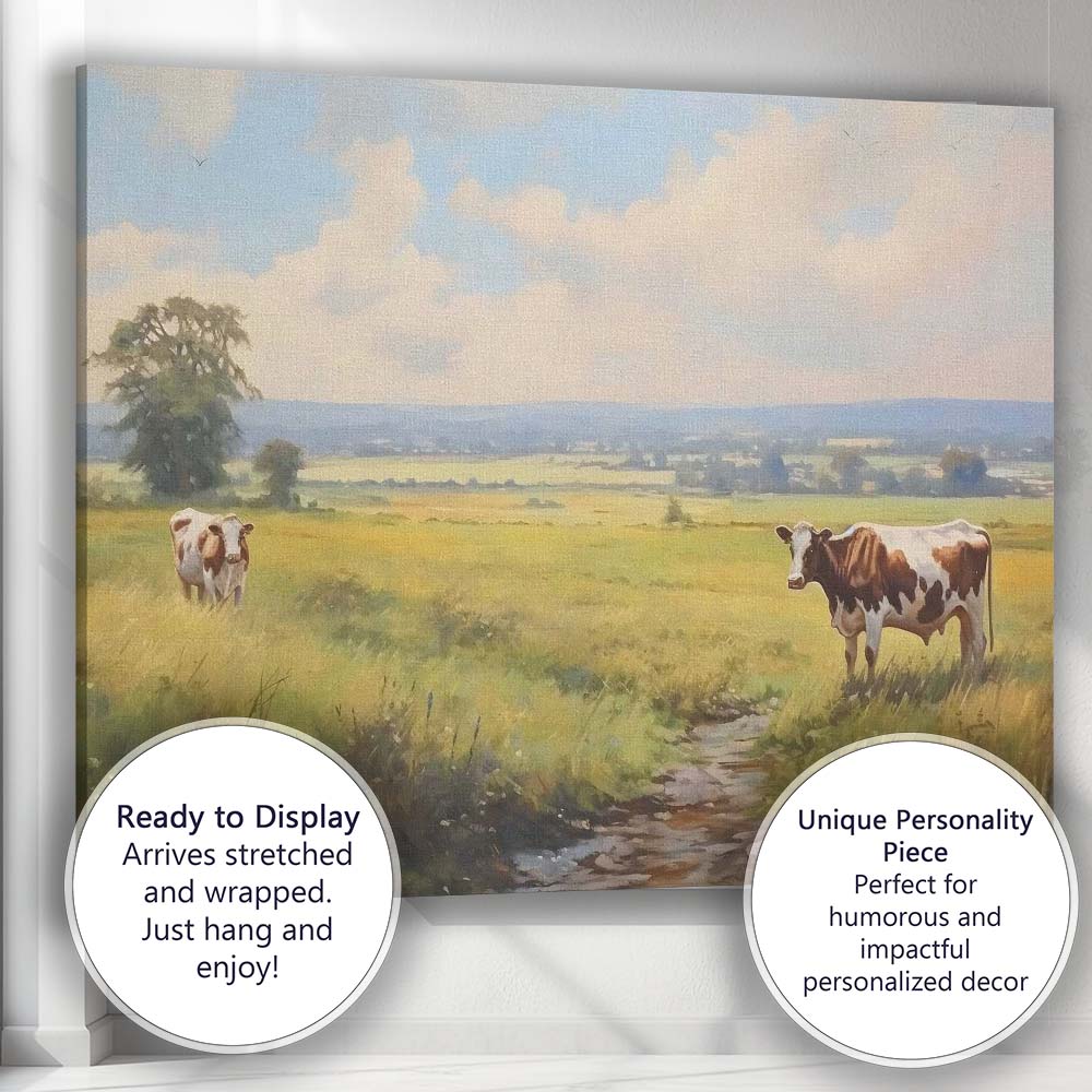 Pastoral Countryside Grazing Cows Meadow Landscape Canvas Wall Art Print Decor Picture Ready to Hang