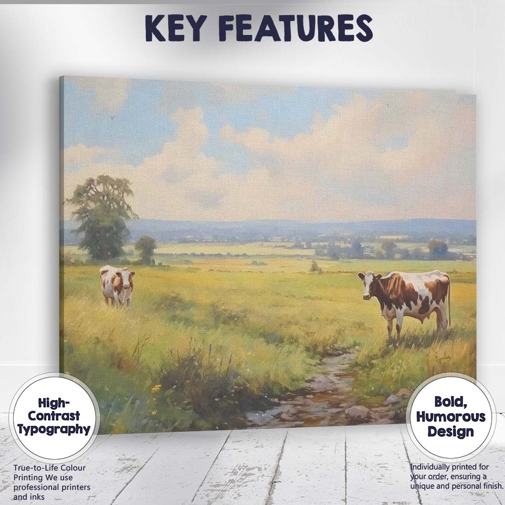 Pastoral Countryside Grazing Cows Meadow Landscape Canvas Wall Art Print Decor Picture Ready to Hang