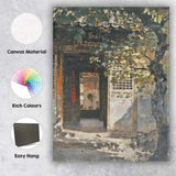 Traditional Chinese Courtyard Entrance Ancient Architecture Impressionist Garden Painting Canvas Wall Art Print Decor Picture Ready to Hang