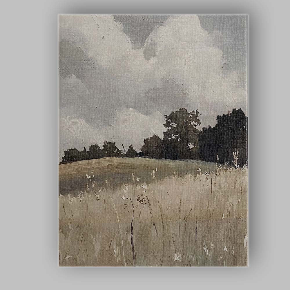 Abstract Neutral Countryside Meadow Wildflower Landscape Oil Painting Canvas Wall Art Print Decor Picture Ready to Hang