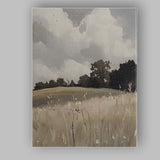 Abstract Neutral Countryside Meadow Wildflower Landscape Oil Painting Canvas Wall Art Print Decor Picture Ready to Hang