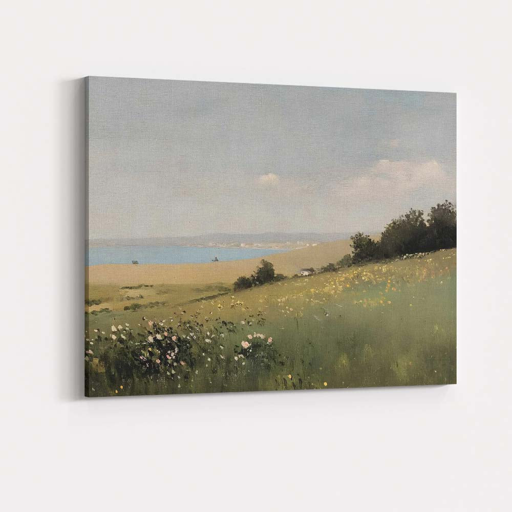 Coastal Wildflower Meadow Rolling Hills Seascape Landscape Canvas Wall Art Print Decor Picture Ready to Hang