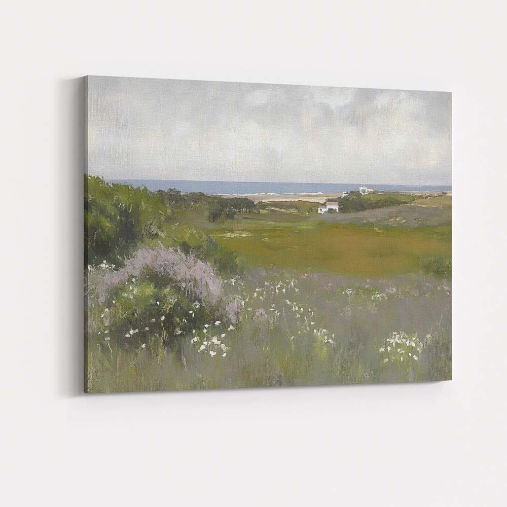 Soft Coastal Meadow Wildflowers Panoramic Landscape Canvas Wall Art Print Decor Picture Ready to Hang