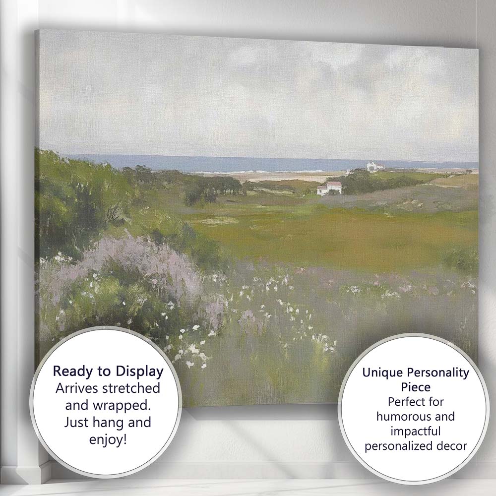 Soft Coastal Meadow Wildflowers Panoramic Landscape Canvas Wall Art Print Decor Picture Ready to Hang