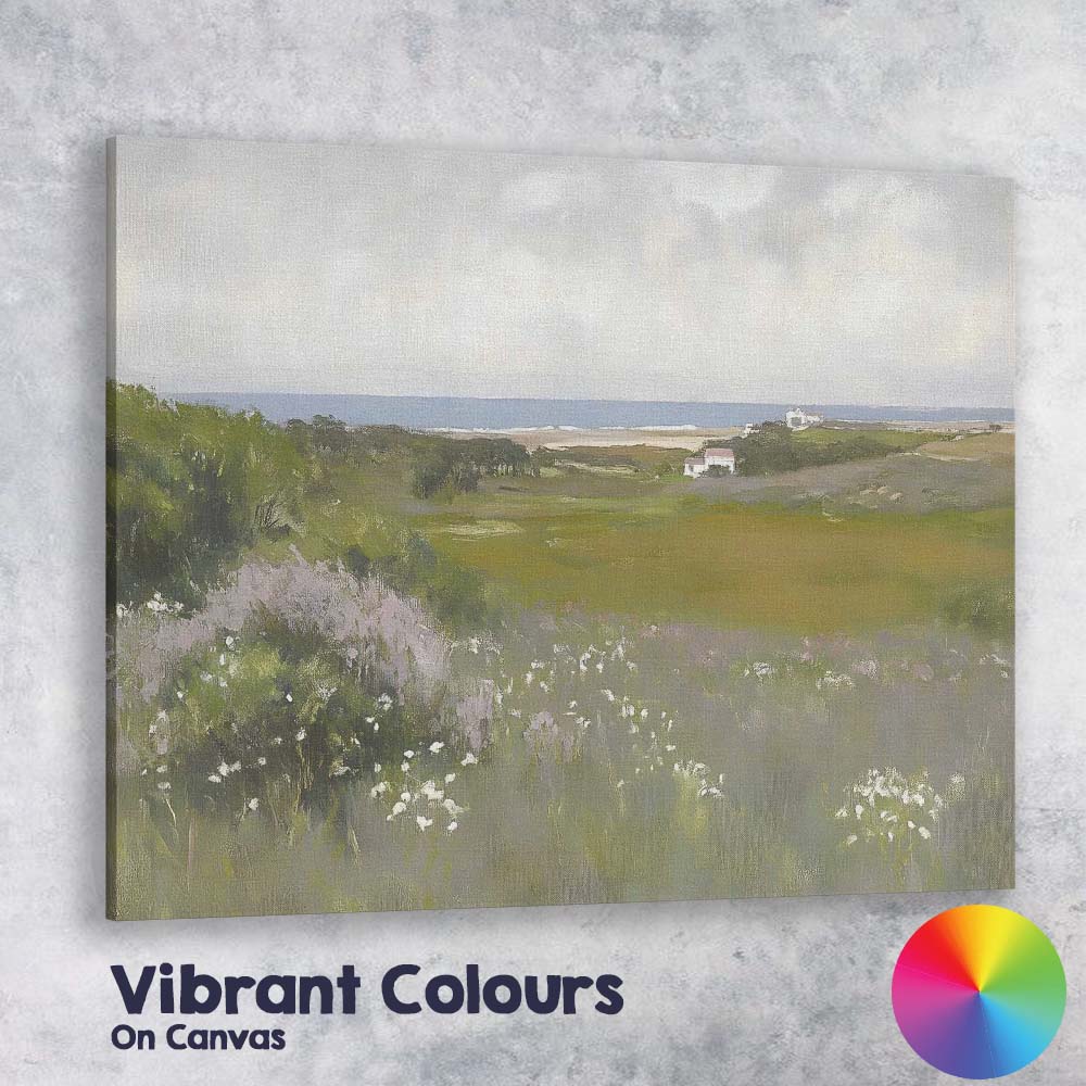 Soft Coastal Meadow Wildflowers Panoramic Landscape Canvas Wall Art Print Decor Picture Ready to Hang