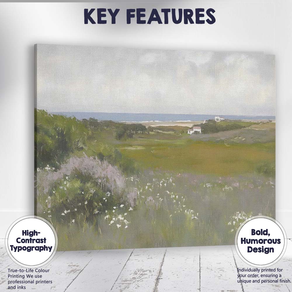 Soft Coastal Meadow Wildflowers Panoramic Landscape Canvas Wall Art Print Decor Picture Ready to Hang