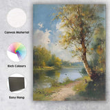 Impressionist Peaceful Riverside Woodland Tree Summer Landscape Canvas Wall Art Print Decor Picture Ready to Hang