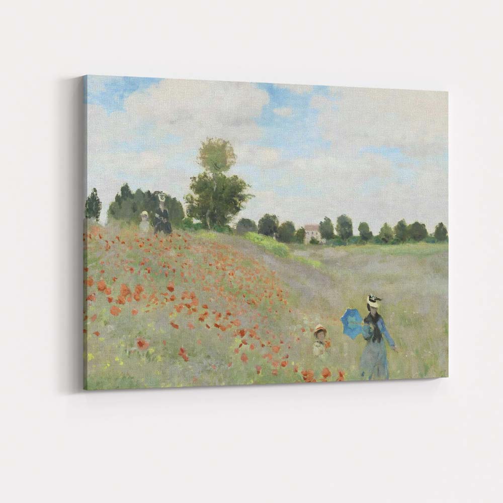 Impressionist Poppy Field Mother And Child Summer Landscape Canvas Wall Art Print Decor Picture Ready to Hang